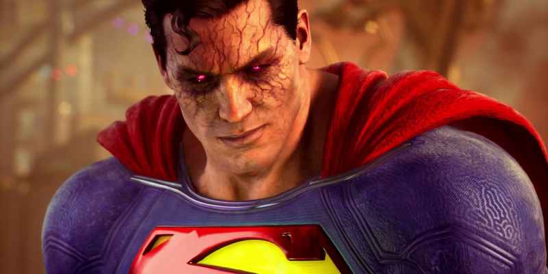 A purple-eyed evil Superman in Suicide Squad: Kill the Justice League.