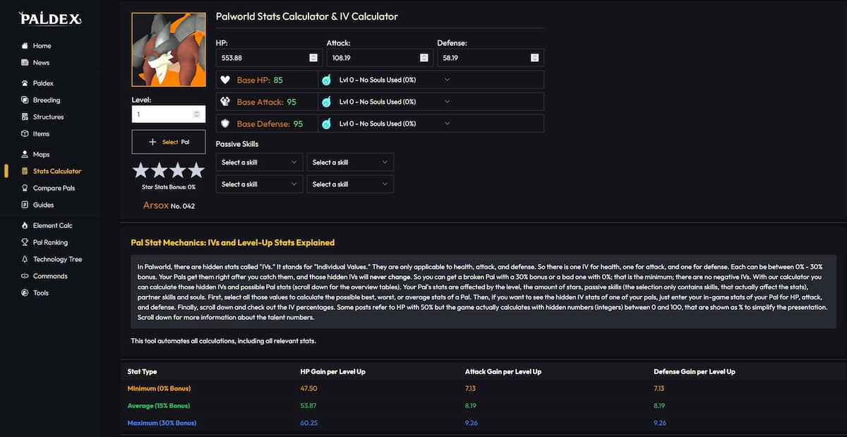 paldex palworld ivs calculator