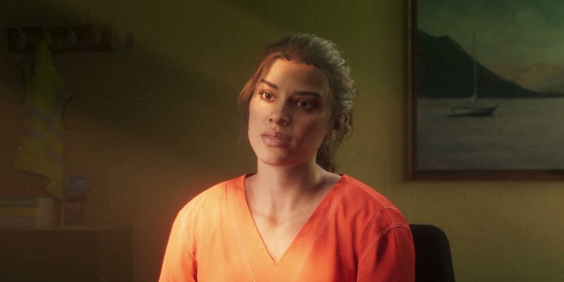 Lucia from Grand Theft Auto 6, a woman wearing a yellow prison outfit