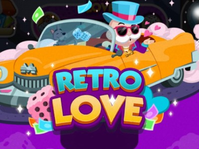 An image for the Retro Love event showing Mr. Monopoly in a fancy car above the logo for the event.
