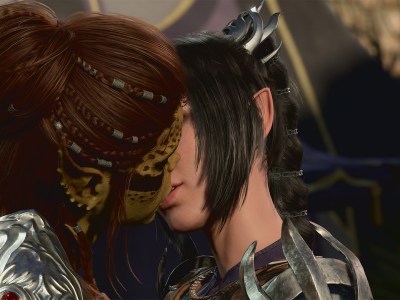Shadowheart and Lae'zel kissing in Baldur's Gate 3